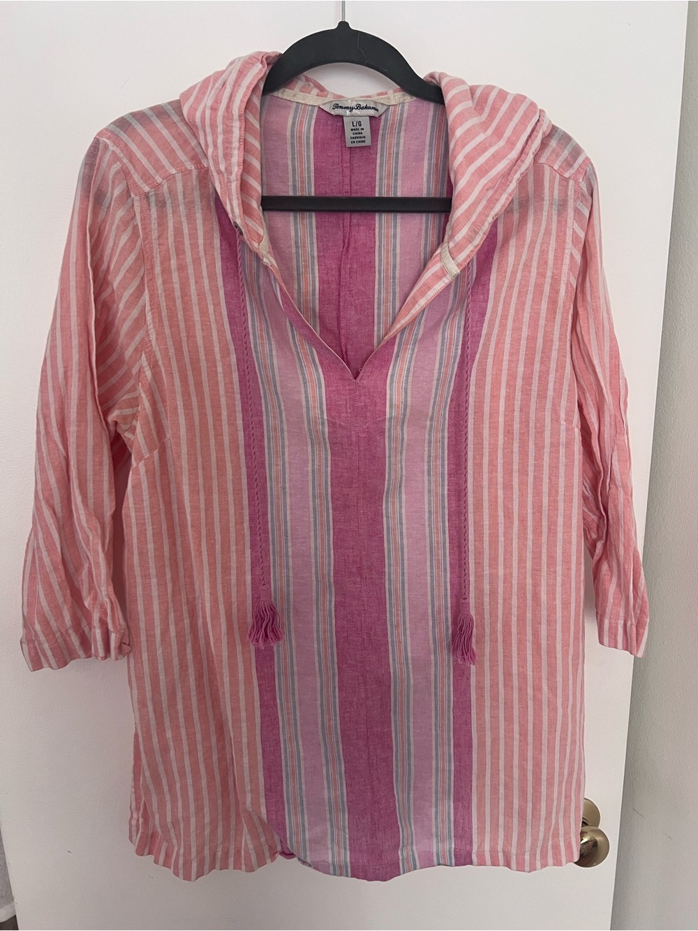Tommy Bahama Pink Striped Hooded Tunic Top
